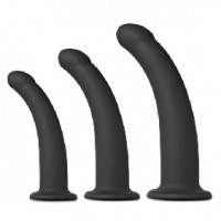 Dildo 3 pc Set for Strap-On Curved Silicone Black